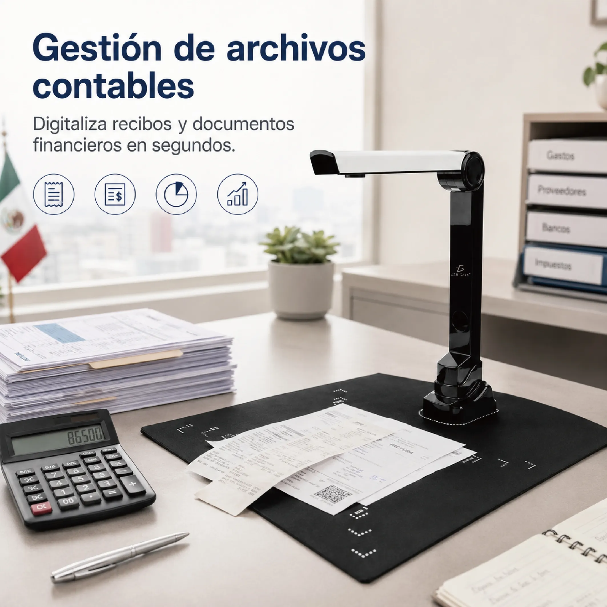 Escáner plegable USB 2.0 para oficina con OCR y luz LED