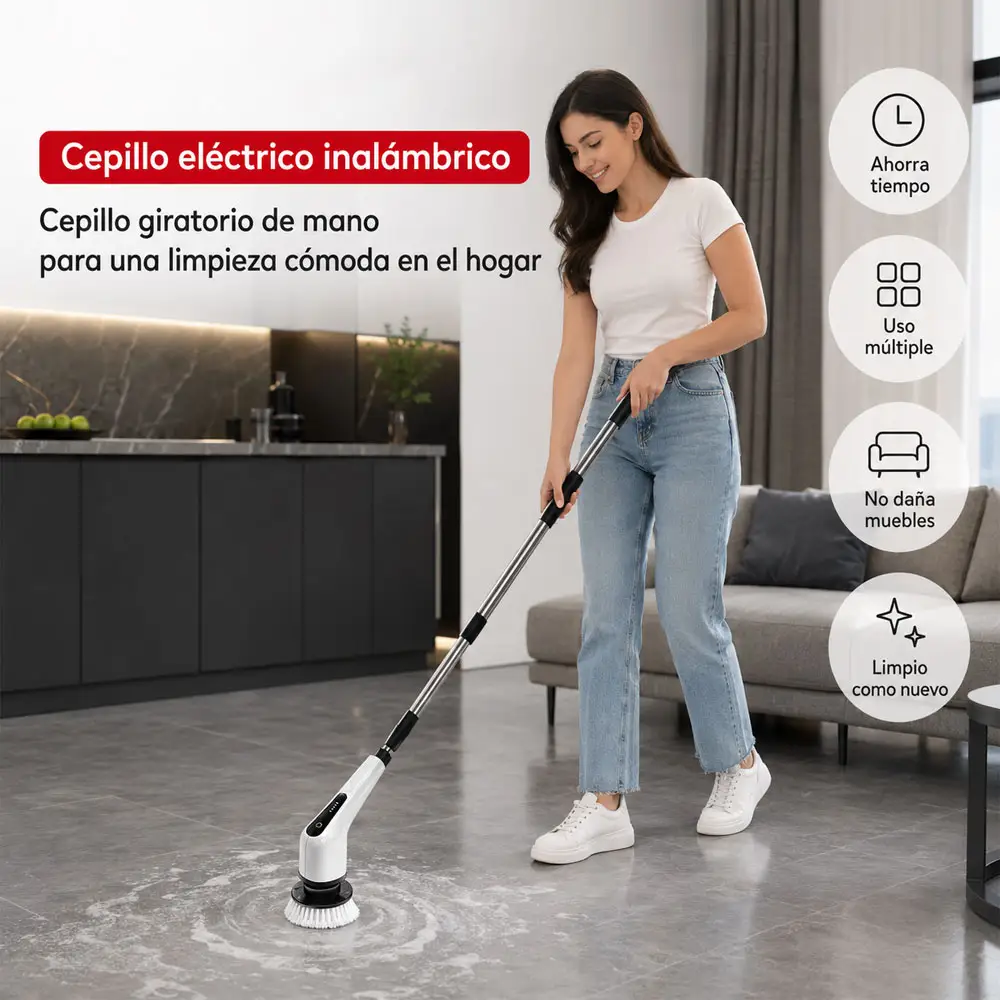 Cepillo eléctrico inalámbrico para limpieza del hogar en pisos y superficies