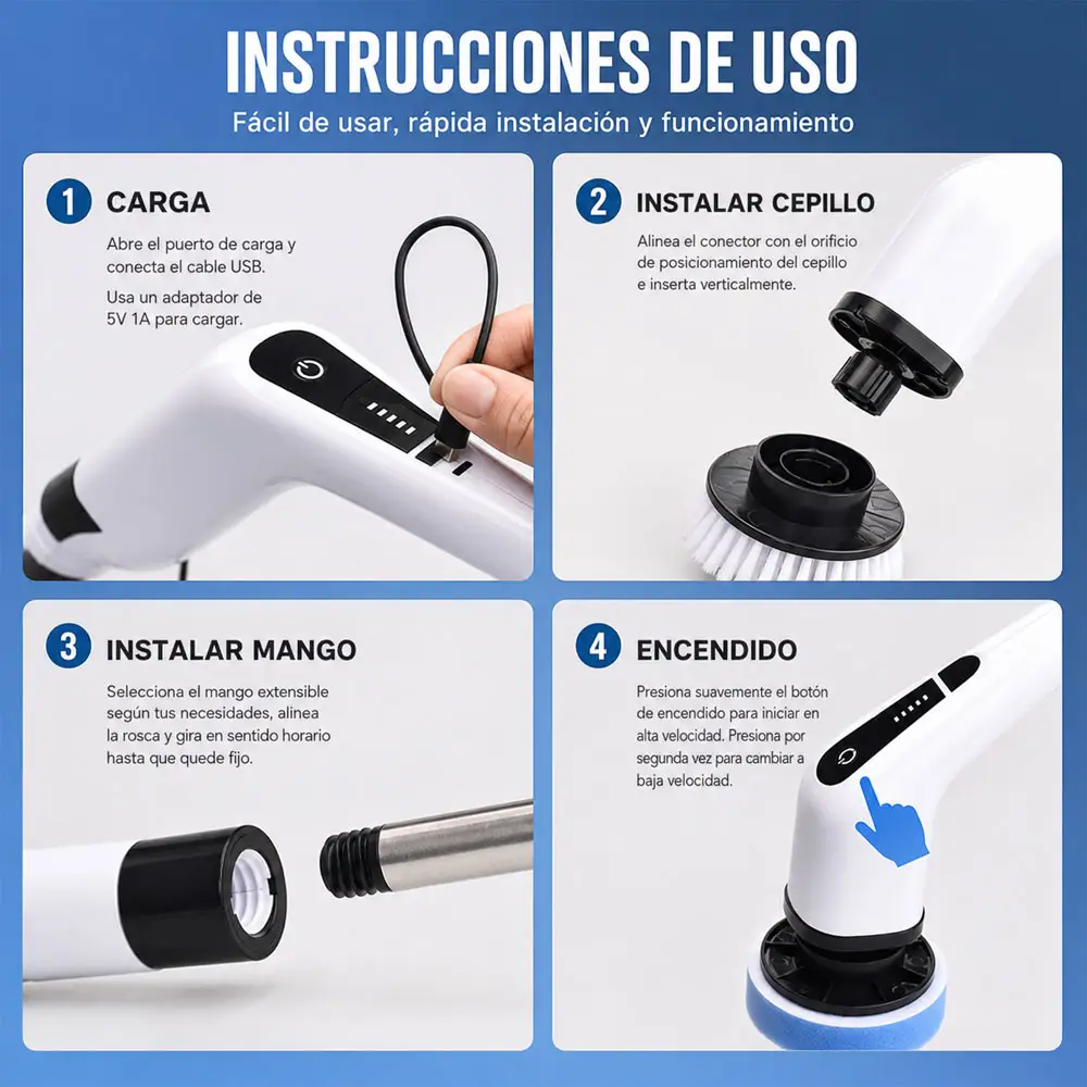 Instrucciones de uso del cepillo eléctrico recargable con instalación de cabezal