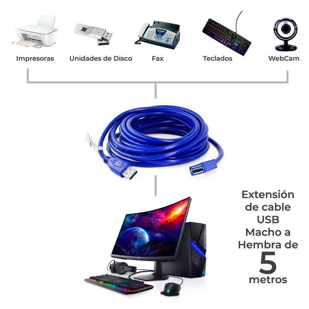 Cable Extension Usb Macho Hembra 5 Metro - Image 3