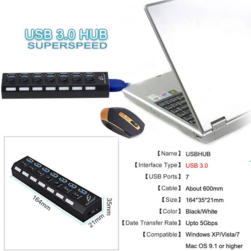 Hub Usb 3.0 Alta Velocidad 4 Puertos Multipuerto Switch Led