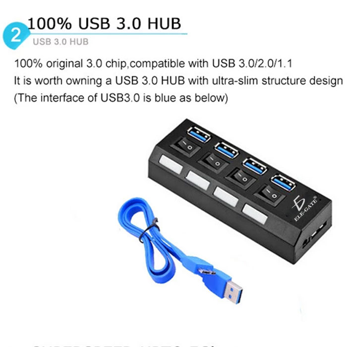 Hub Usb 3.0 4 Puertos Con Switch Led Laptop Pc Mac