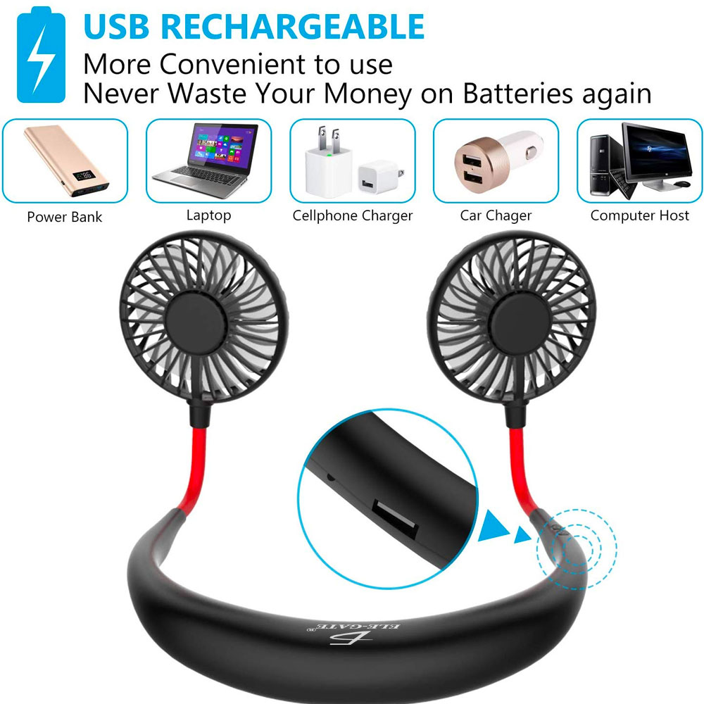 Ventilador Cuello 3 Velocidades Manos Libres Usb Recargable