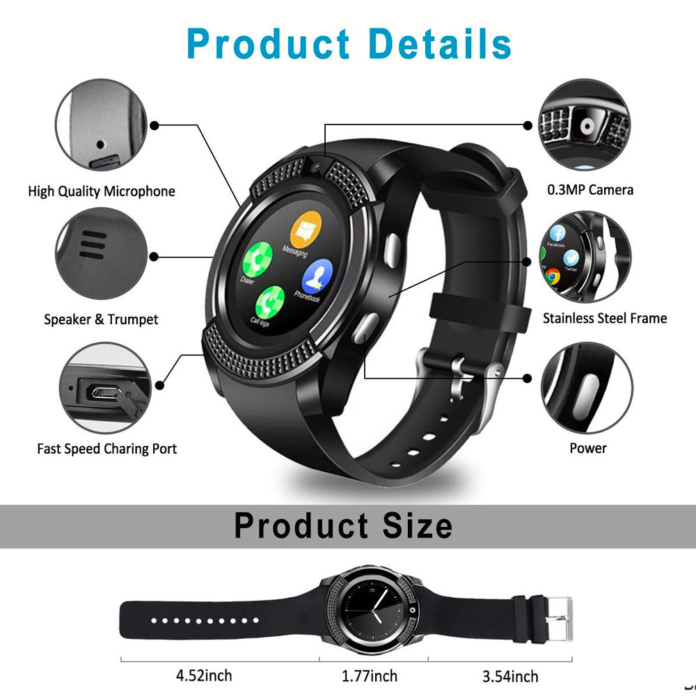 Smart Watch V8 Reloj Inteligente Bluetooth Camara Redondo 360