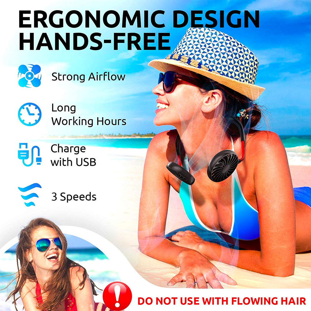 Ventilador Cuello 3 Velocidades Manos Libres Usb Recargable