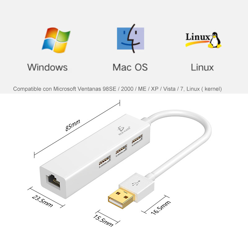 Hub 2.0 Usb Rj45 Rapito Ethernet Compatible Mac Pc 10/100m