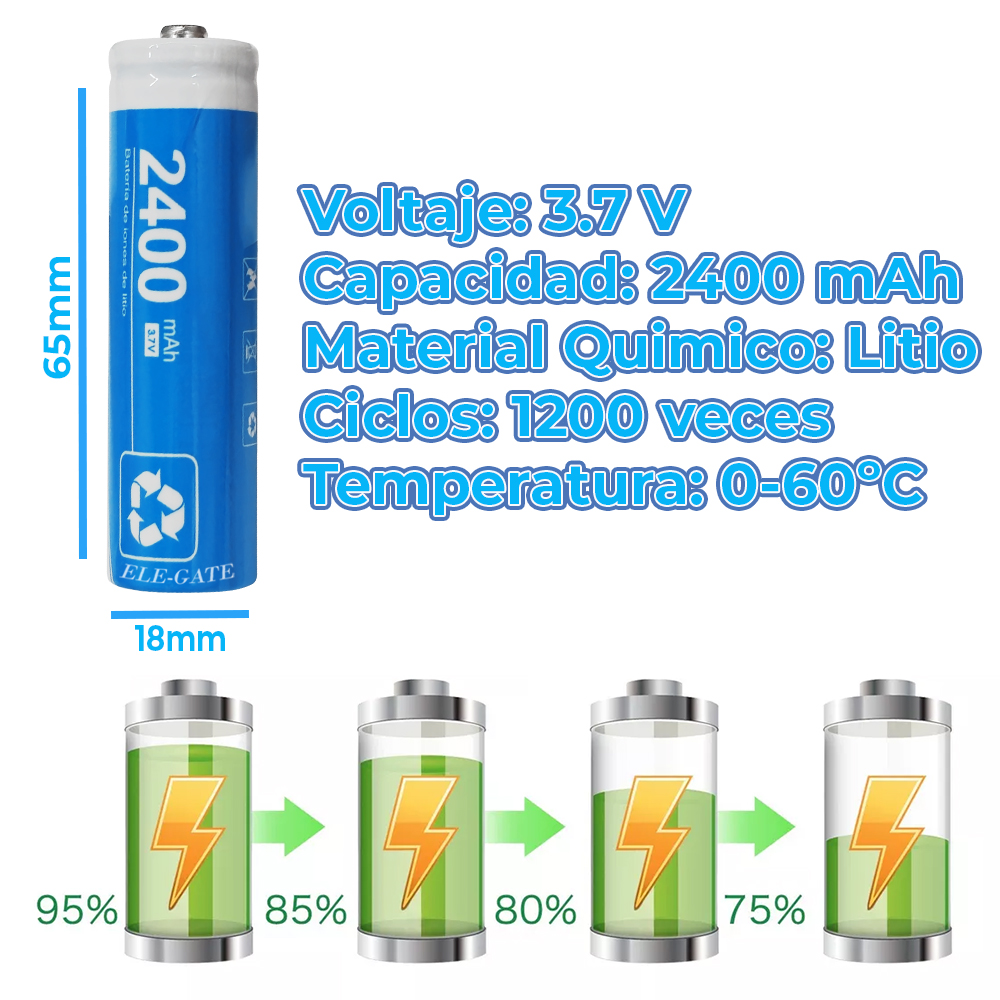 Bateria Recargable Pilas Recargables 18650 3.7V 2400mAh Para Lampara 2Pzs - Image 4