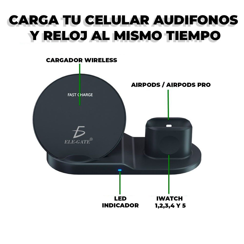 Base Carga Rapida Inalambrico Iphone Apple Watch AirPod - Image 4