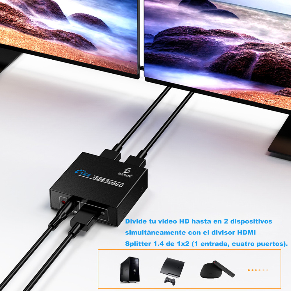 Splitter Hdmi 1x2 1080P Divisor Señal Amplificador Tv Monitor