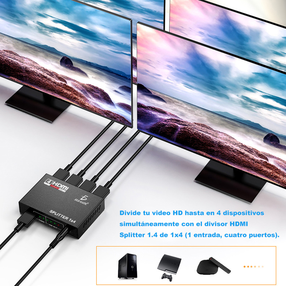 Splitter Hdmi Divisor 1x4 4k Ultra Hd + Adaptador Corriente