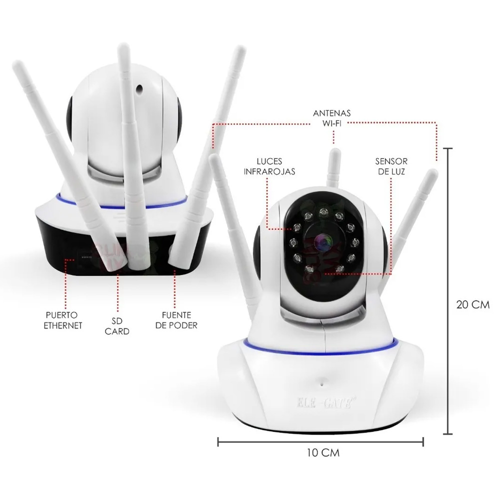 Camara Seguridad Ip 3 Antenas Wifi Full Hd Vision Nocturna Con Alarma Casa Oficina