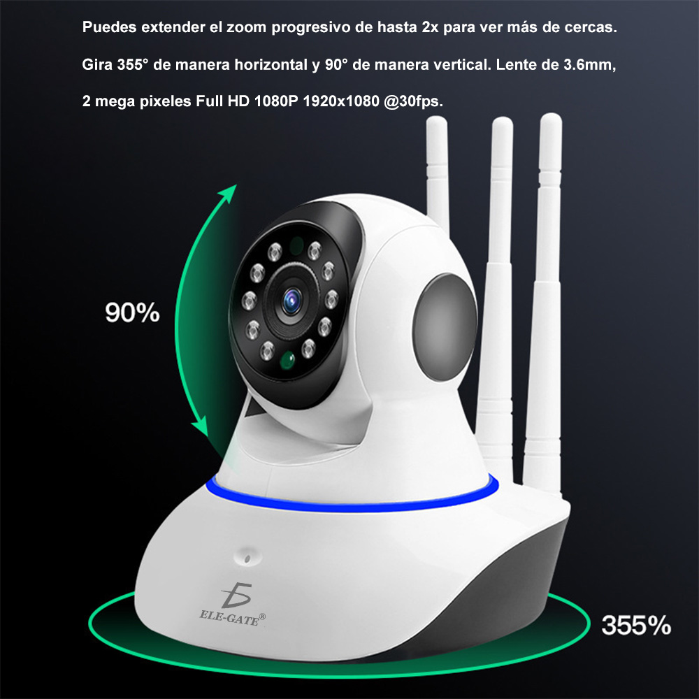 Camara Seguridad Ip 3 Antenas Wifi Full Hd Vision Nocturna Con Alarma Casa Oficina