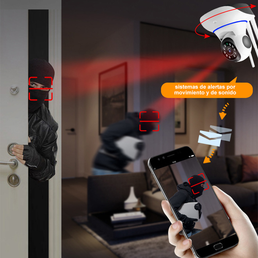 Camara Seguridad Ip 3 Antenas Wifi Full Hd Vision Nocturna Con Alarma Casa Oficina
