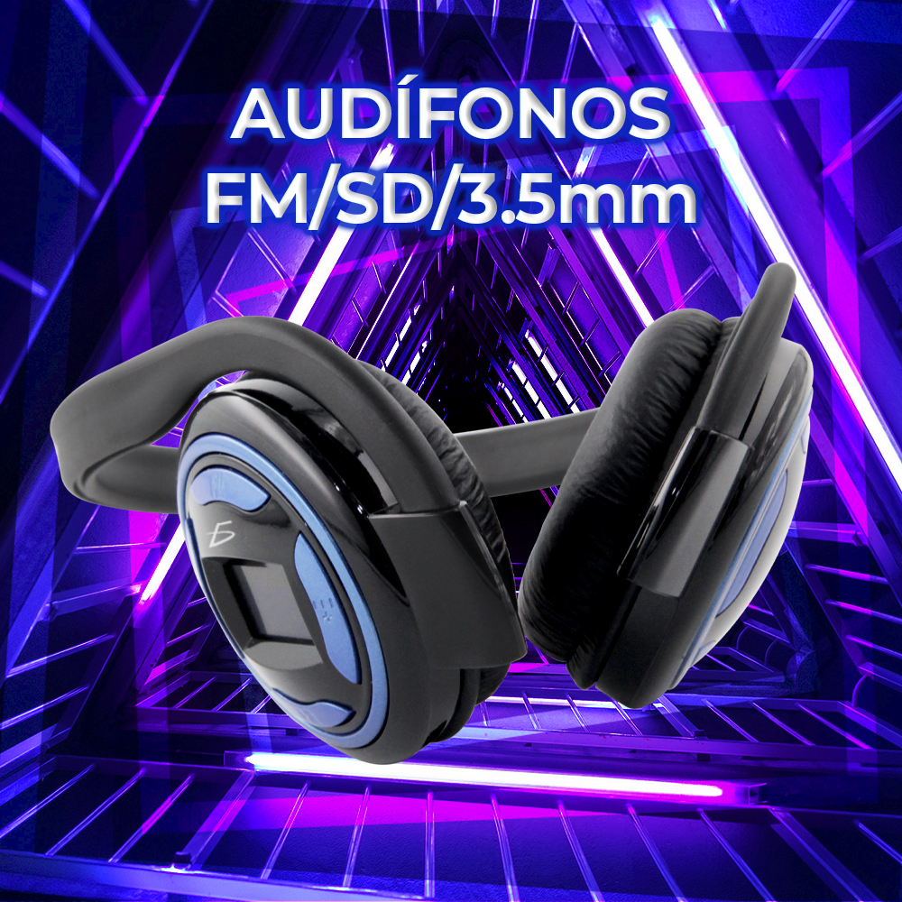 Audífonos Bluetooth con Radio FM y Tarjeta Sd