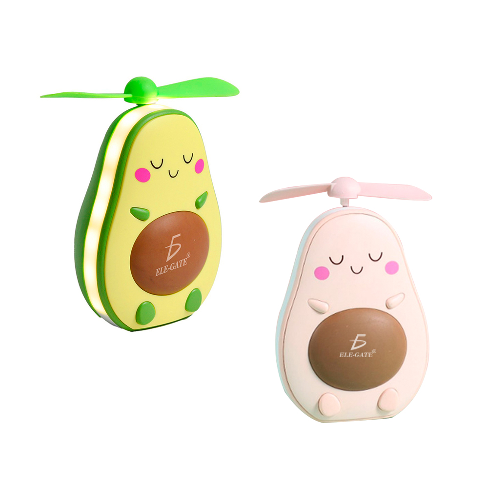Mini Ventilador Con Lámpara y Espejo Recargable En Forma de Aguacatito