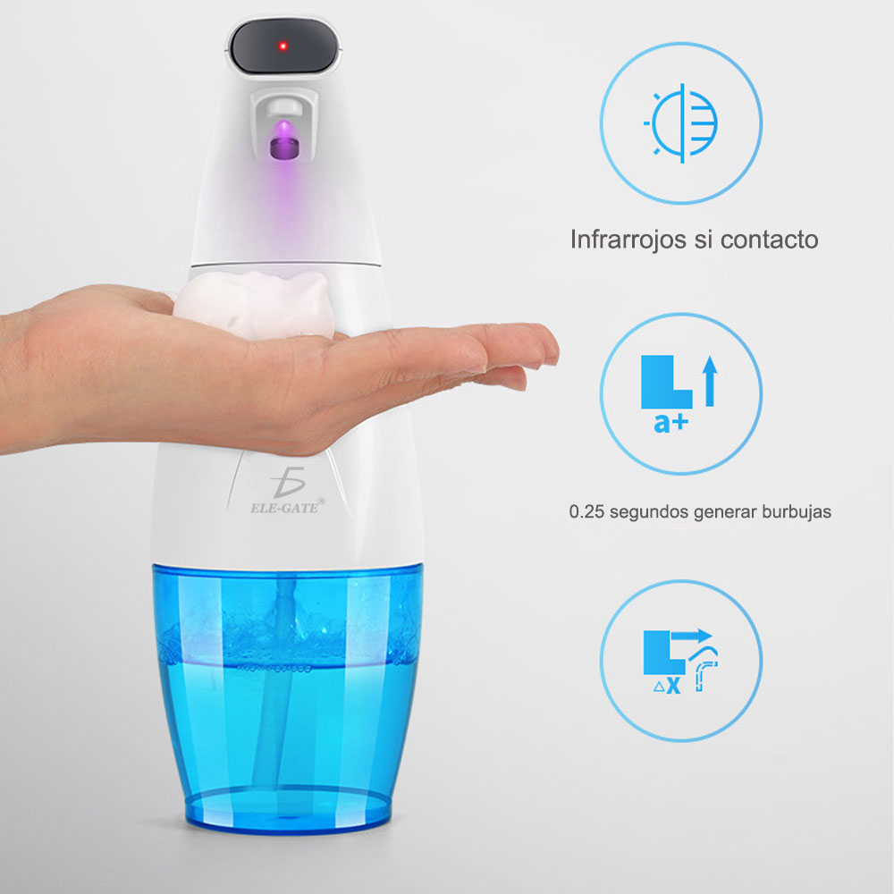 instrucciones del dispensador y una mano con jabon 