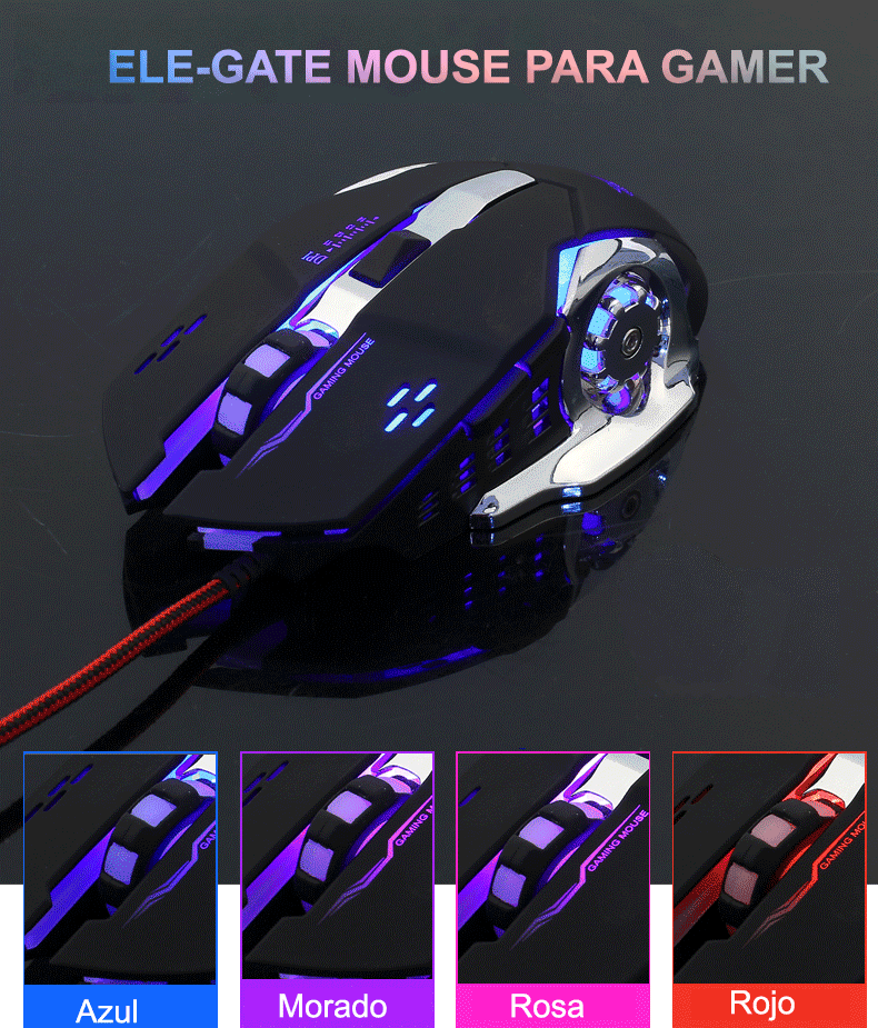 Mouse Usb Sensor Gamer 3200 Dpi Luz Led Rgb Laptop Pc