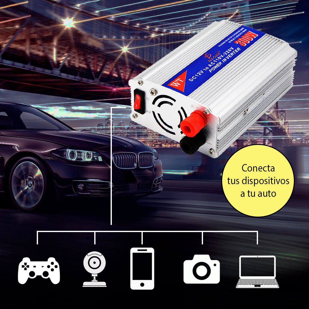 Inversor De Corriente Automotriz 12v A 110v 300w