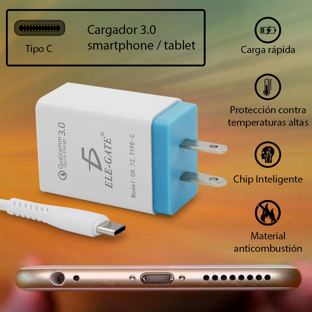 Cargador Qualcomm 3.0 Carga Rápida Type C Turbo