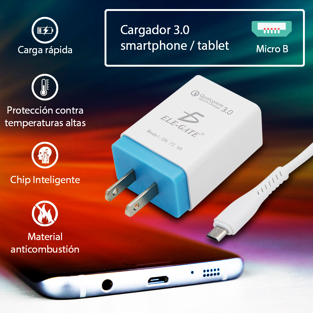 Cargador Qualcomm 3.0 Carga Rápida V8 Turbo
