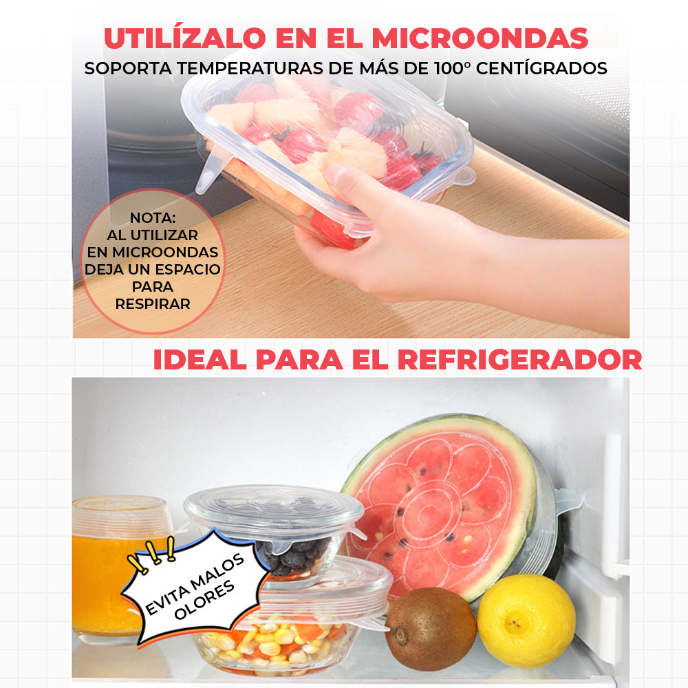 6 Tapas Hermetica Silicon Extensible Reutilizable Universal