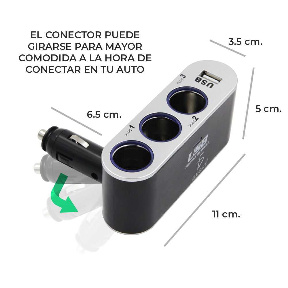 Cargador De Coche 3 Enchufes Encendedor Adaptador Splitter Con Usb 
