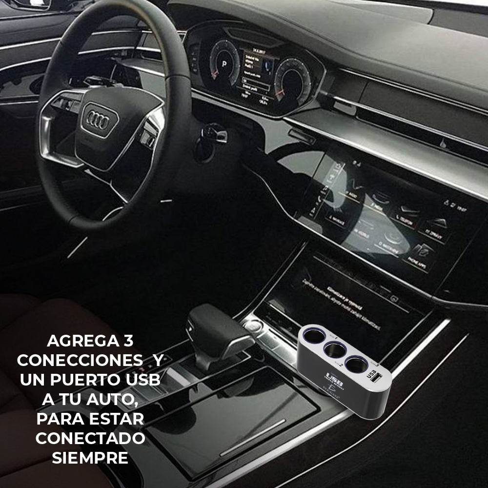 Cargador De Coche 3 Enchufes Encendedor Adaptador Splitter Con Usb 
