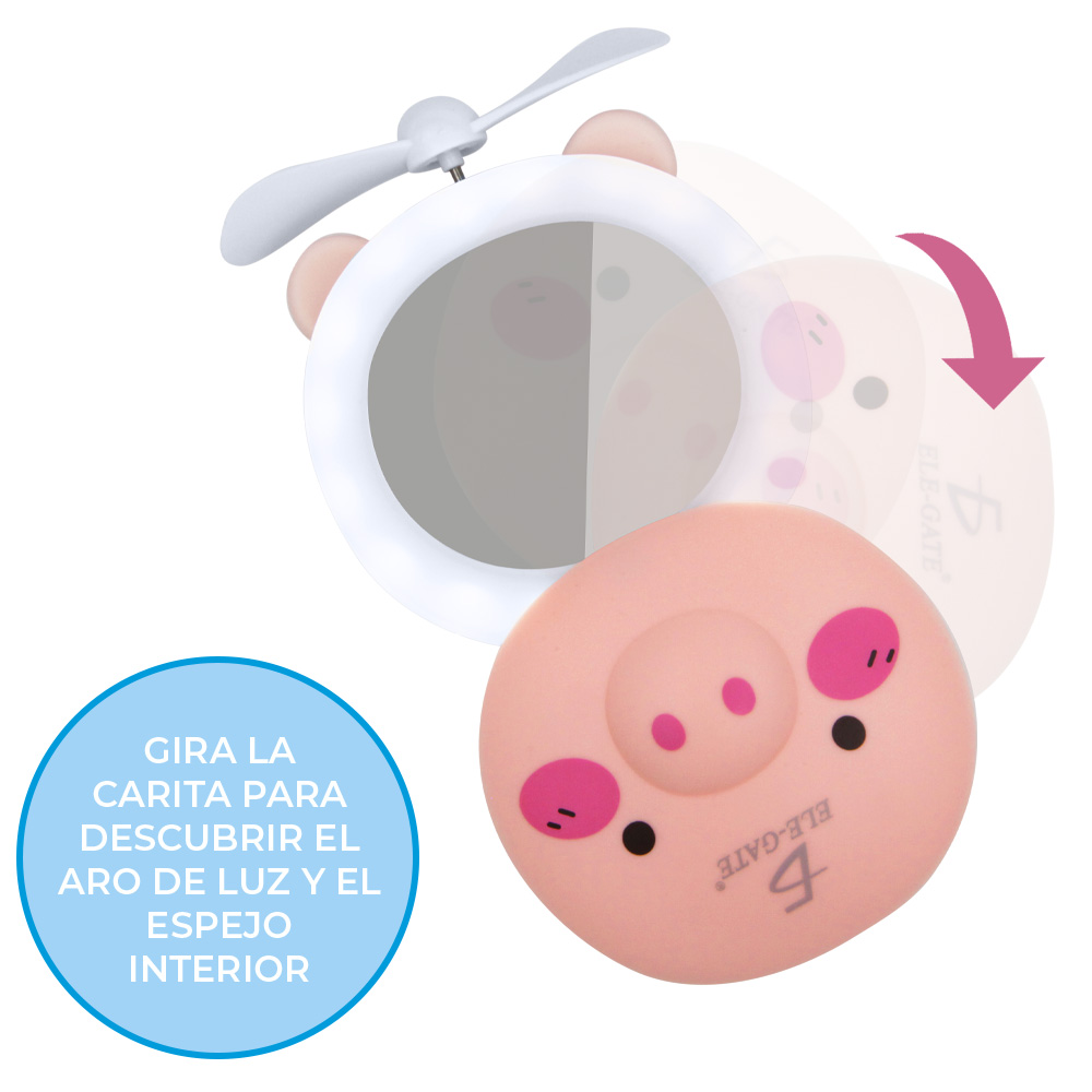 Espejo De Maquillaje Luz Led Ventilador Portátil Recargable