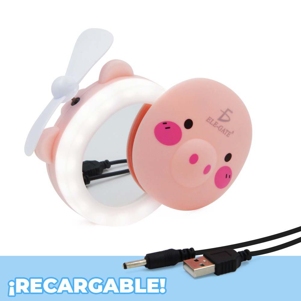 Espejo De Maquillaje Luz Led Ventilador Portátil Recargable
