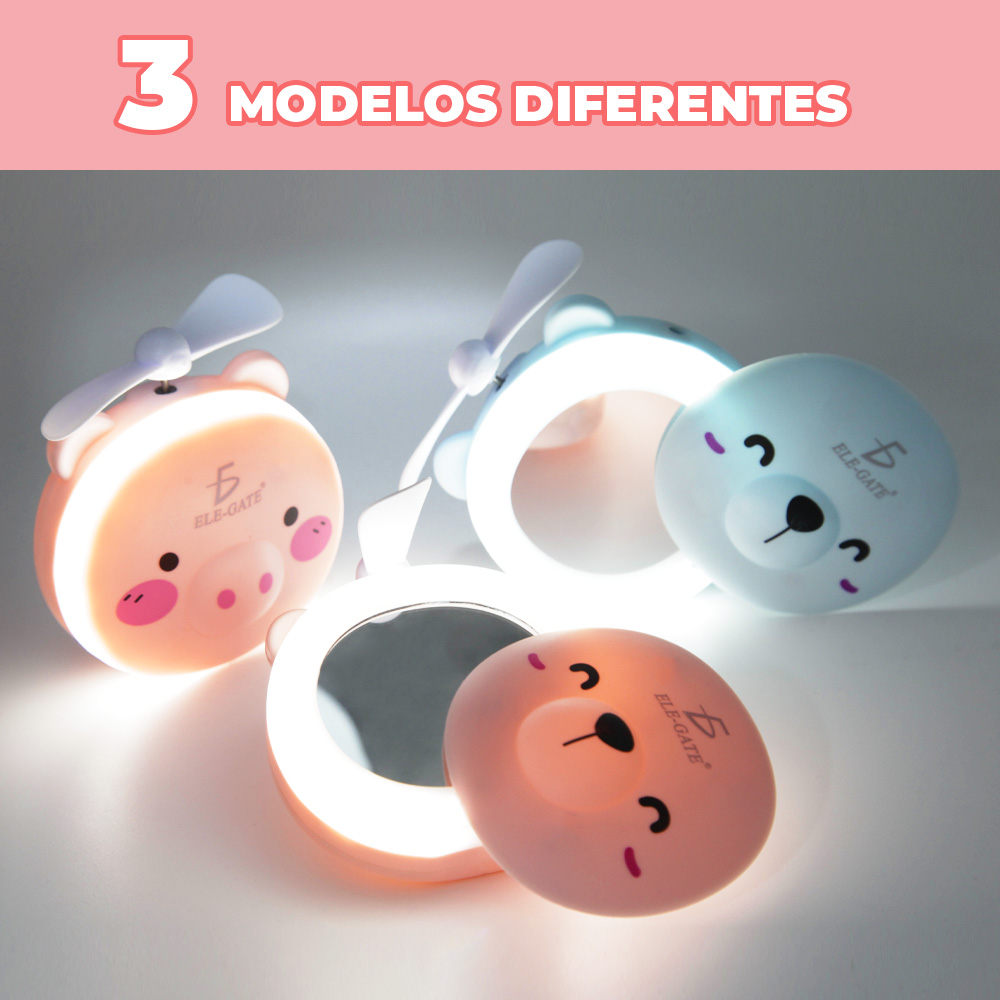 Espejo De Maquillaje Luz Led Ventilador Portátil Recargable