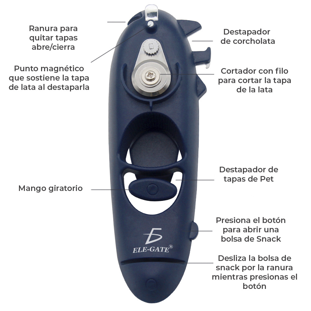 Multi Destapador Abre latas Botellas Corcholatas Frascos
