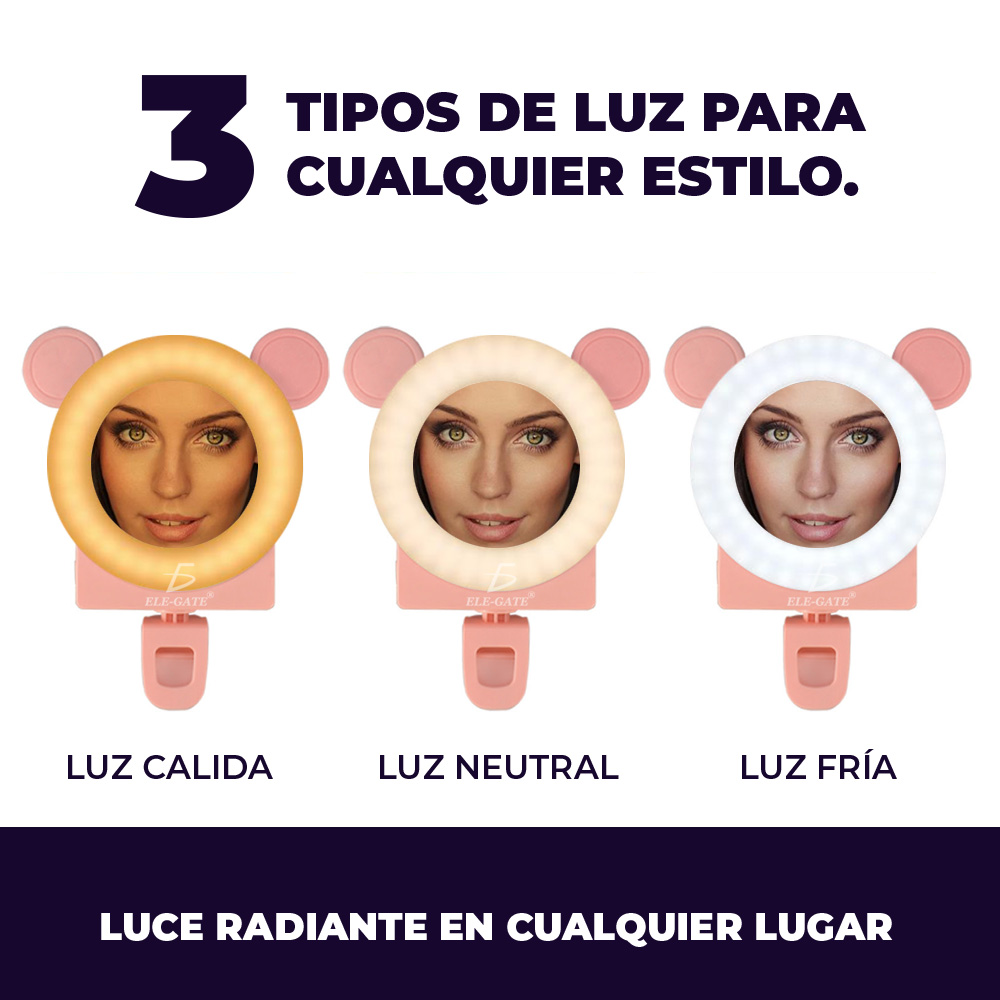 Espejo Aro de Luz Led Soporte Celular