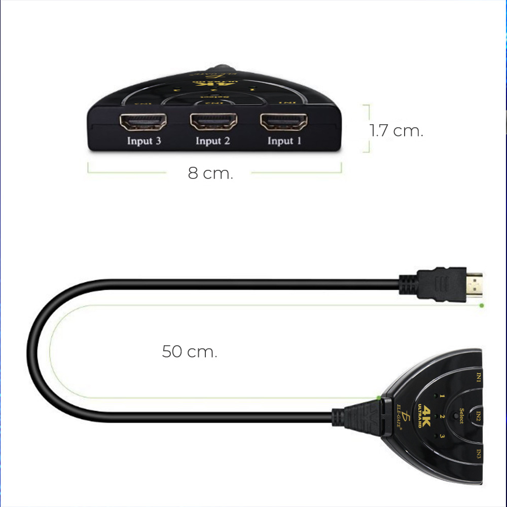 Hdmi Switcher 4k 3 Entradas 1 Salida Selector Connector