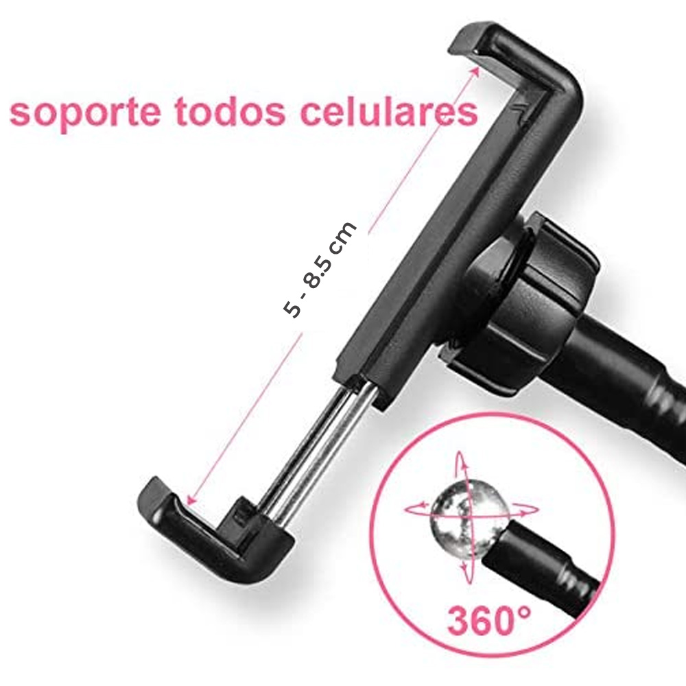 Aro con 3 tonos de luz cálida, neutra y cálida Diseño super ligero, ajustable, ideal para diversas actividades. ¡Captura las mejores selfis en cualquier posición con el porta celular y aro de luz que puede girar 360°! ¡Llévalo a todos lados! ¡Por su tamaño portátil te permite transportarlo fácilmente a donde quiera que vayas! De gran utilidad si deseas luz extra para tomar fotos, hacer videos, leer libros y transmitir en vivo. Controla manualmente el manejo y selección de la intensidad de la luz. Los soportes cuentan con una flexibilidad para acomodarlo de la manera que más te guste. El soporte de celular se abre de 5 hasta 8.5 cm, su pinza sujetadora permite un espesor de 7 cm máximo de grosor. Características Flexibilidad en soportes 3 tonos de luz cálida, neutra y cálida. Pinza sujetadora, espesor de 7 cm máximo El soporte se abre de 5 hasta 8.5 cm Control de luz, brillo, apagado y encendido Especificaciones *Alimentación: 100-240V *Tecnología: LED *Potencia: 12W *Longitud: Soporte celular 38cm, *Aro 63 cm, ancho de aro 9cm. INCLUYE 1 Aro de Luz 1Soporte de Pinza 1Soporte para Celular