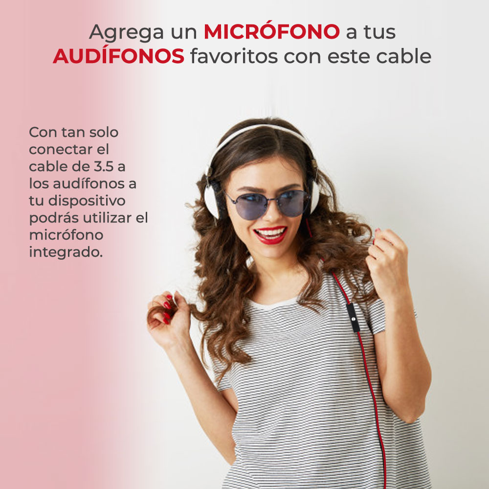 Cable Auxiliar 3.5 Con Micrófono Manos Libres Control 1.2 M