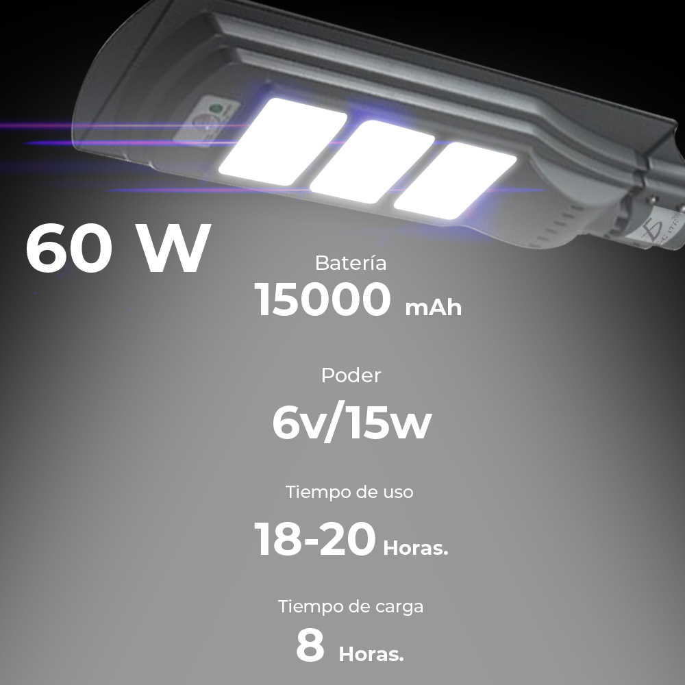 Lámpara Solar 60 Leds Sensor Movimiento Exterior