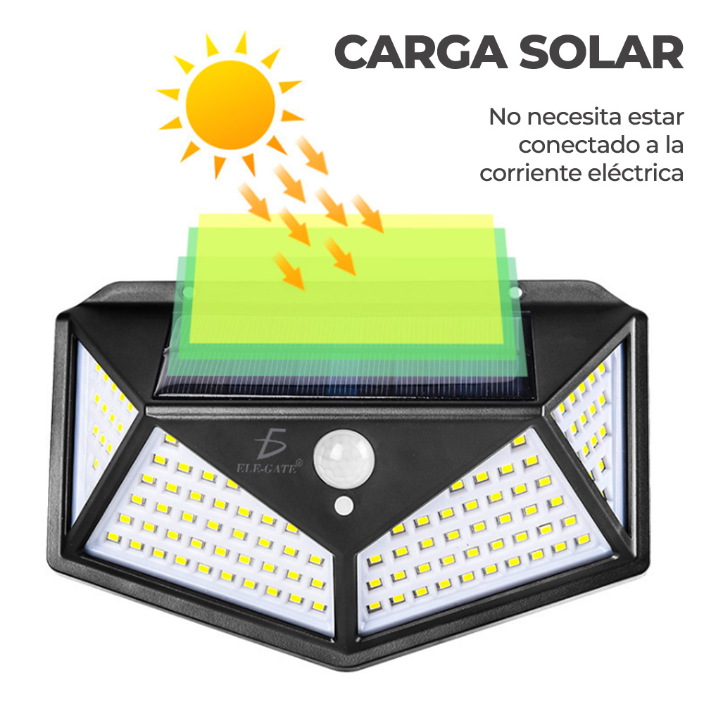 Lámpara Solar 100 Leds Sensor Movimiento Exterior