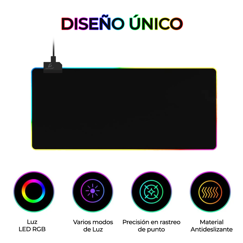 Mouse Pad Gamer Con Luz Led RGB Iluminado 90x40 mm