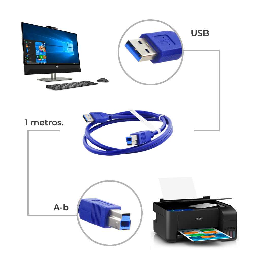 Cable Usb 3.0 Para Impresora 1 Metros A-b 5gbps