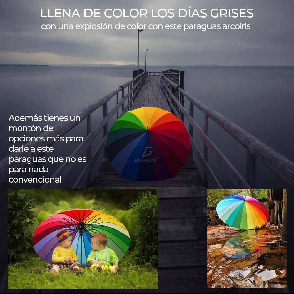 Paraguas Grande Impermeable Resistente Al Viento Sólido 16