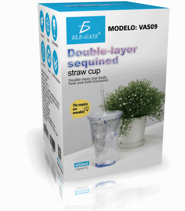 Vaso Termo Acrilico Glitter Tornasol 420 ML Con Popote