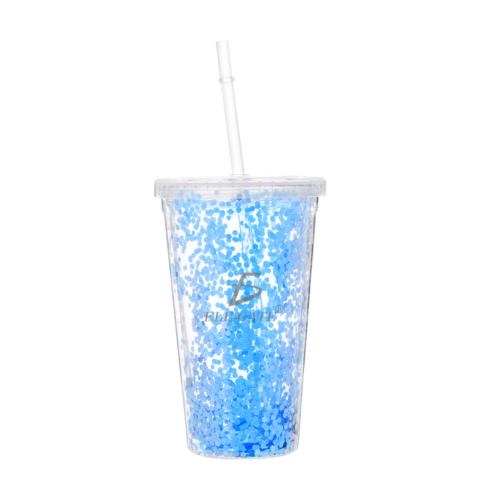 Vaso Termo Acrilico Glitter Tornasol 420 ML Con Popote