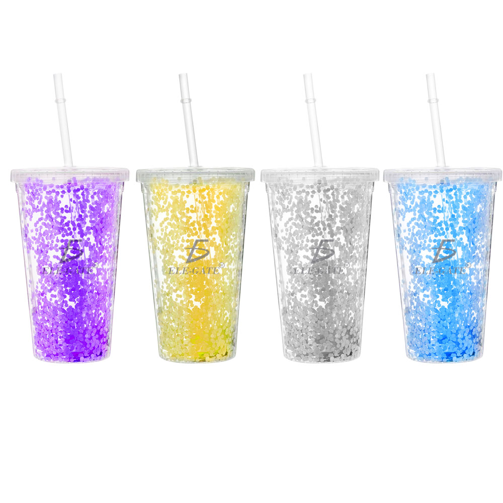 Vaso Termo Acrilico Glitter Tornasol 420 ML Con Popote