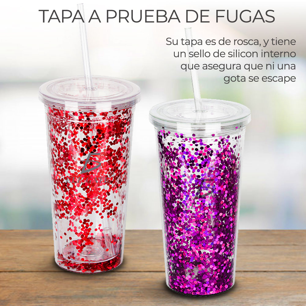 Vaso Termo Acrilico Glitter Tornasol Con Popote
