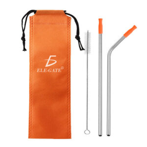 2 Popotes Y 1 Cepillos Acero Inoxidable Metal 21 Cm