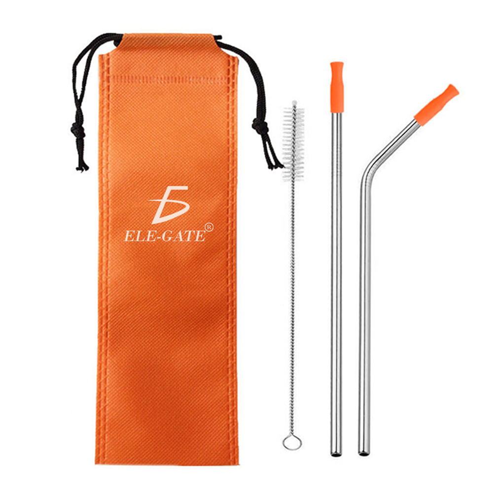 2 Popotes Y 1 Cepillos Acero Inoxidable Metal 21 Cm