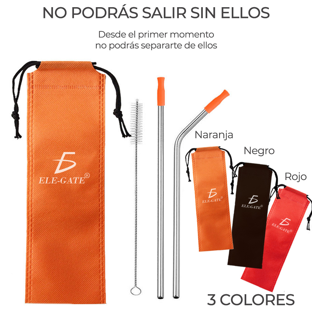 2 Popotes Y 1 Cepillos Acero Inoxidable Metal 21 Cm