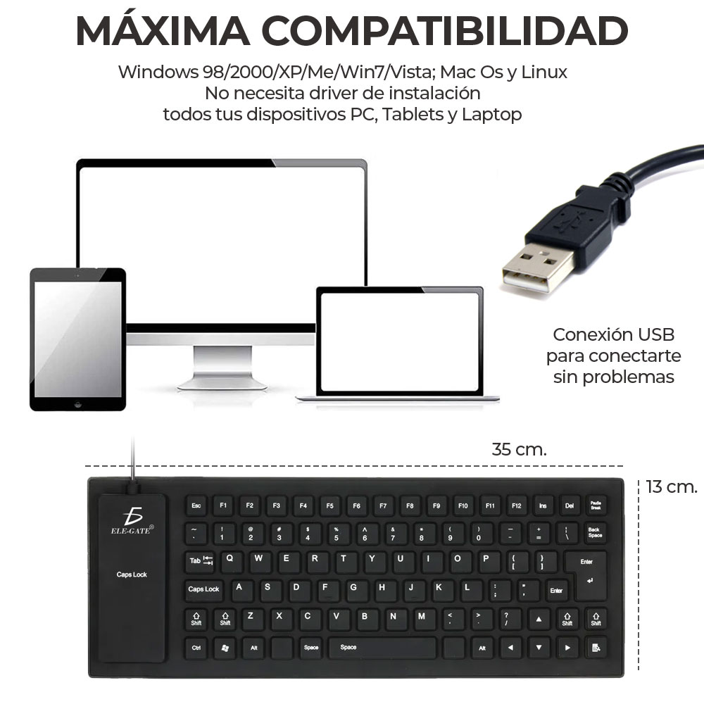 Mini Teclado Alambrico Flexible Usb Pc Laptop Contra Agua