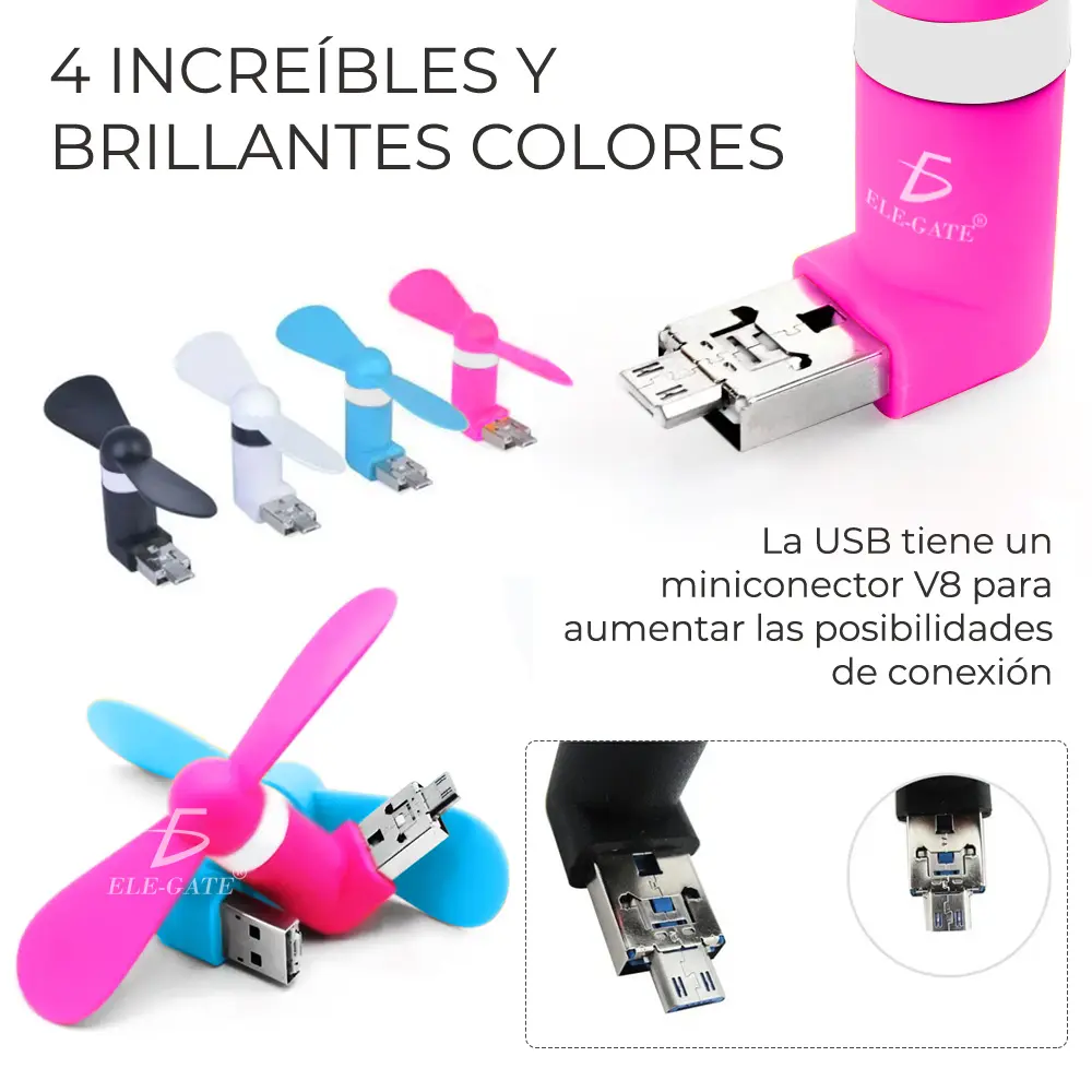 Mini Ventilador 2 En 1 Para Smartphone Android Carga Usb V8 Y Usb de Power Bank