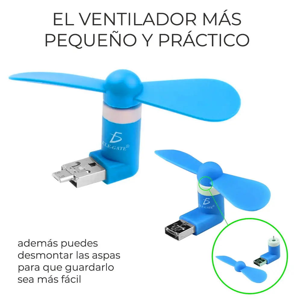 Mini Ventilador 2 En 1 Para Smartphone Android Carga Usb V8 Y Usb de Power Bank